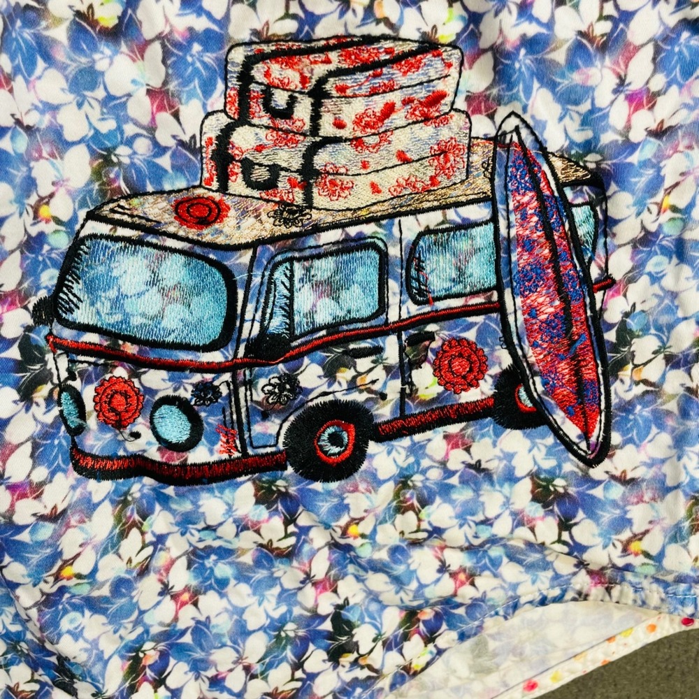 Robert Graham La Jolla VW Bus Artwear M Men's Floral Graphic Car Print Flip Cuff